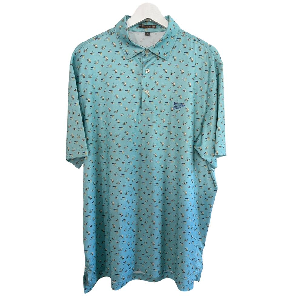 PETER MILLAR SUMMER COMFORT FLY FISHING LURE AND BULL SKULL POLO SIZE M